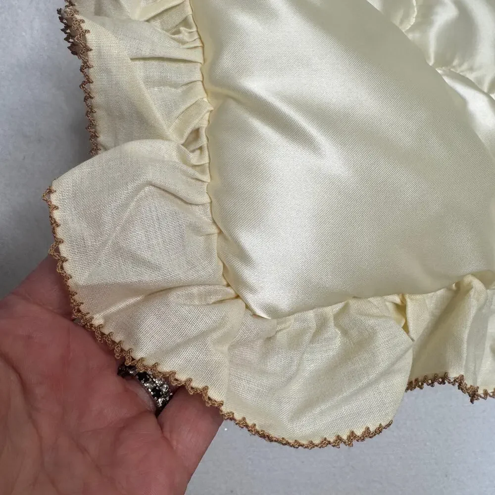 Vintage 1960s The Quiltex Co Satin Baby Crib Comforter Teddy Bear Ruffle 34x42